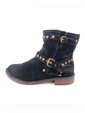 Ugg black suede Fabrizio studded moto ankle boot sheepskin lined size 6
